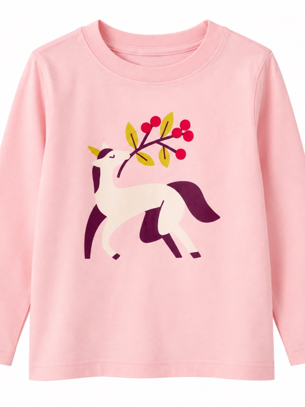 Hanna Andersson 5T Kids Pink Long-Sleeve Pony Graphic Tee